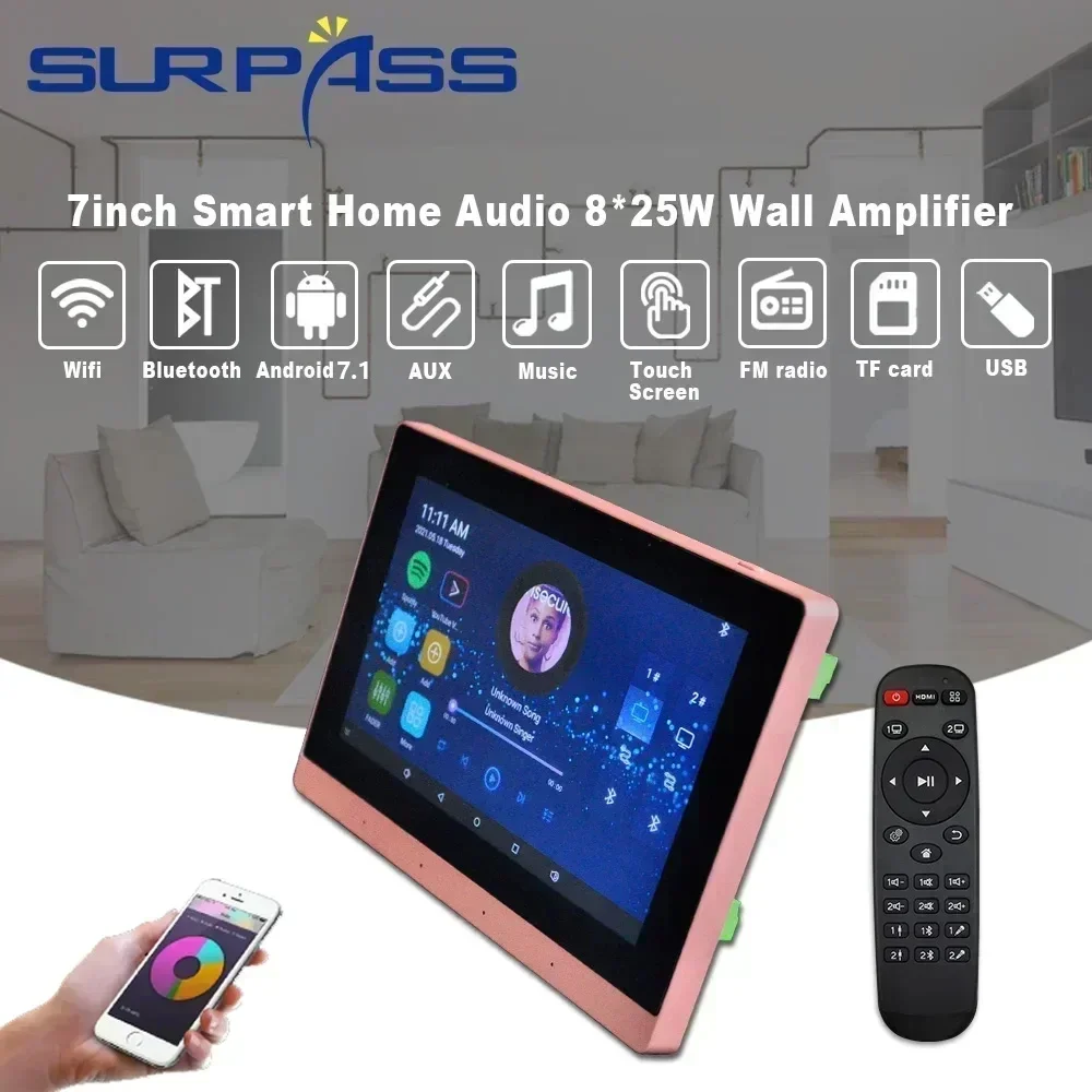 Audio Music System For Home - 7 inch WiFi In Muurversterker Touchscreen
