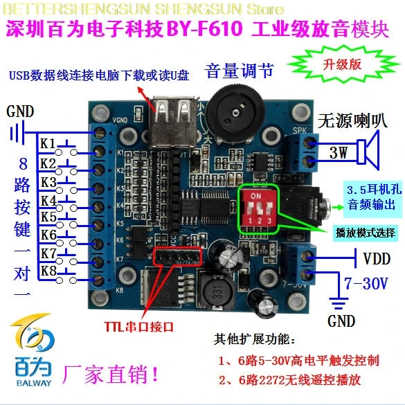 Audio Music By - Spraakmodule / USB-opnamemodule / 12V muziekspeler
