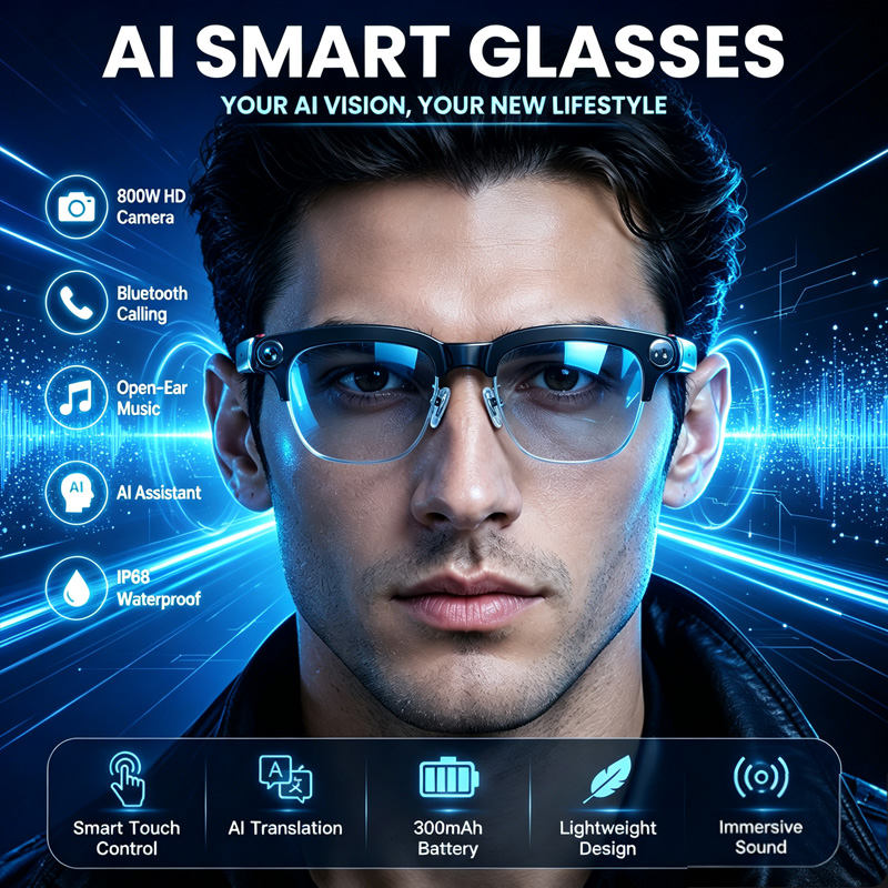 Audio Music To Video - W630 Smart Glasses 800W HD Camera
