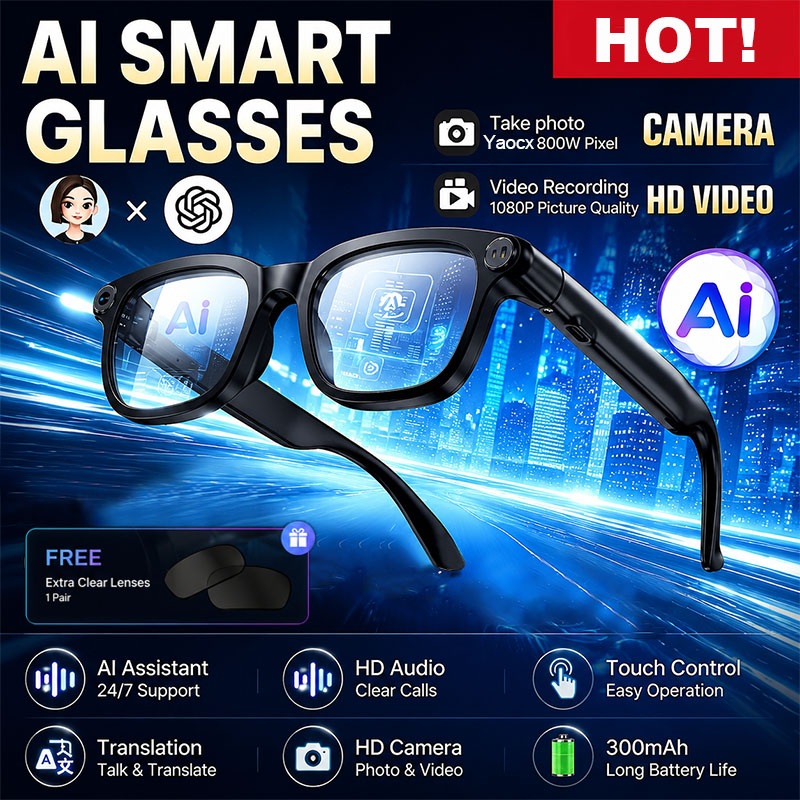 Nieuwe AI Smart Glasses 800W H - Audio Music To Video Ai recensie en prijs